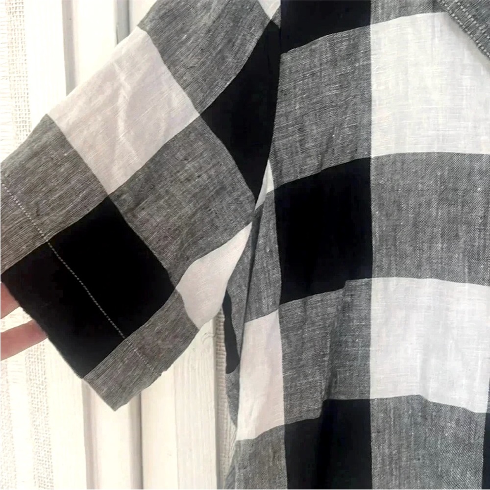Everlane The Linen Shirt Dress Button Front Checkered Black White Knee Length XL - Picture 9 of 12